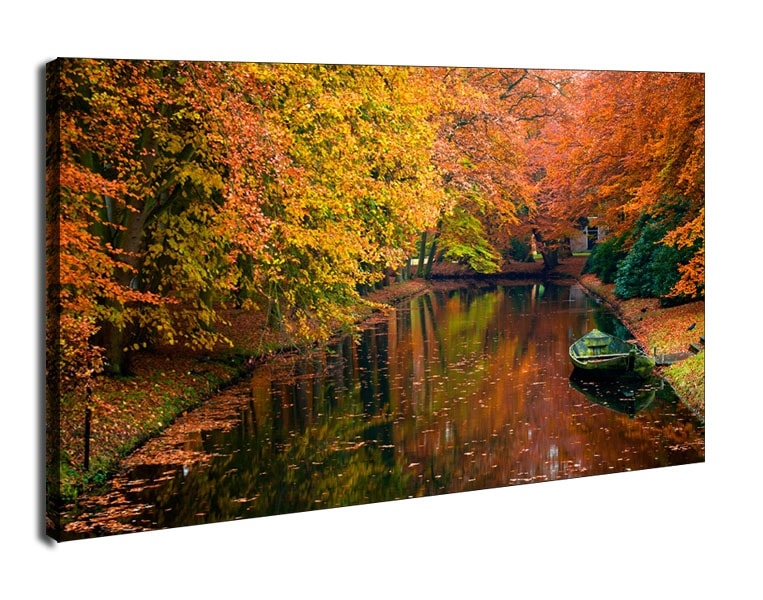 Image of Jesiennie, jeziorko w lesie - obraz na płótnie Wymiar do wyboru: 100x70 cm