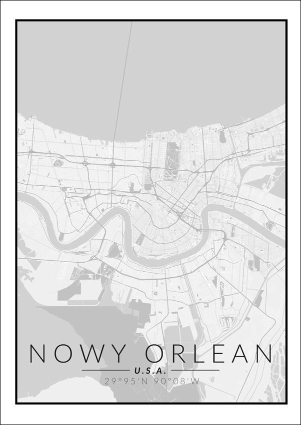 Image of Nowy Orlean mapa czarno biała - plakat Wymiar do wyboru: 30x40 cm