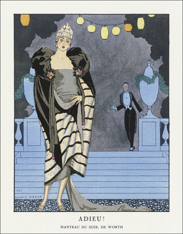 Image of Adieu! / Manteau du soir, de Worth from Gazette du Bon Ton. Art – Modes & Frivolités: Evening Attire No. 4 Pl. 28, George Barbier - plakat Wymiar do w