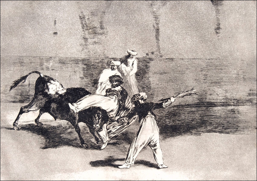 Image of Plate 8 from the Tauromaquia- A Moor Caught by the Bull in the ring, Francisco Goya - plakat Wymiar do wyboru: 30x20 cm