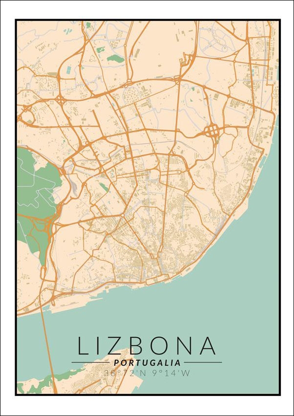 Image of Lizbona mapa kolorowa - plakat Wymiar do wyboru: 21x29,7 cm