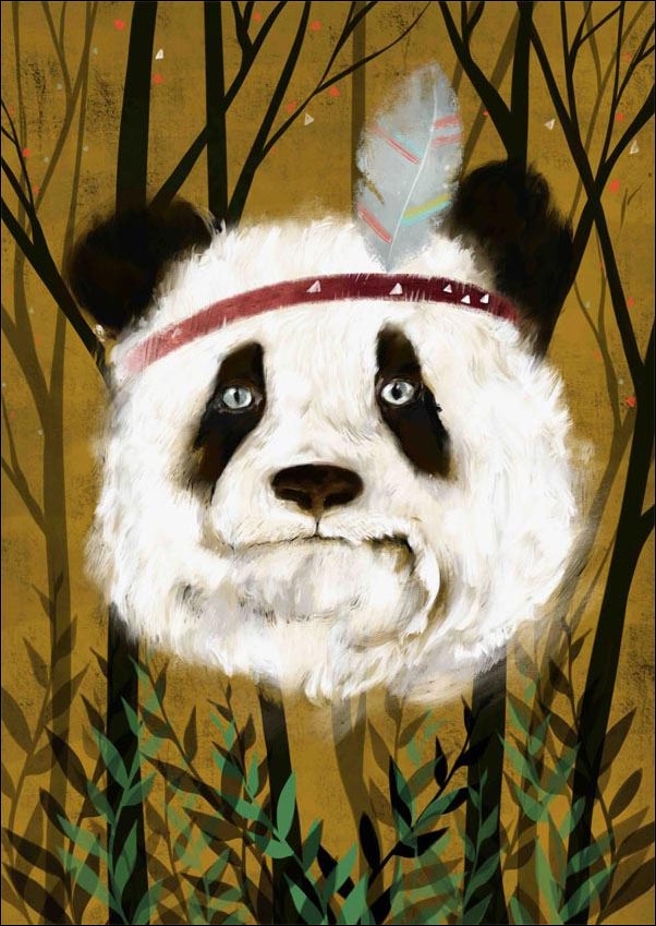 Image of Panda Indianin - plakat Wymiar do wyboru: 59,4x84,1 cm