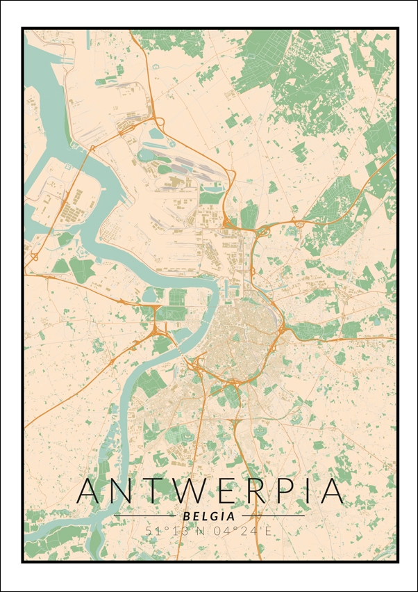 Image of Antwerpia mapa kolorowa - plakat Wymiar do wyboru: 60x80 cm