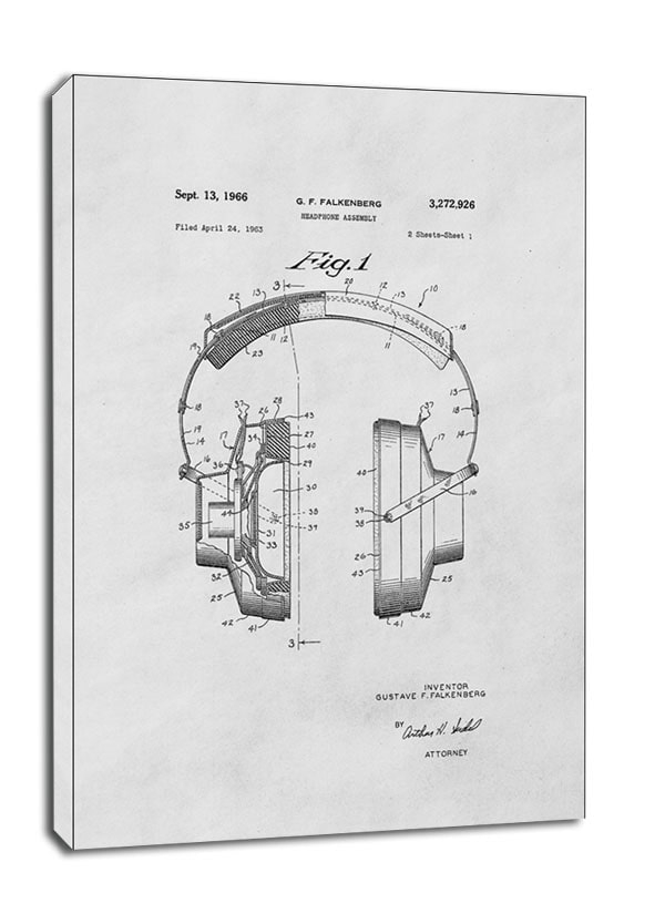 Image of Patent, Sluchawki 1966 Biale - obraz na płótnie Wymiar do wyboru: 40x60 cm
