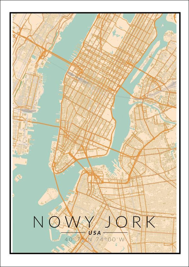 Image of Nowy Jork mapa kolorowa - plakat Wymiar do wyboru: 40x60 cm