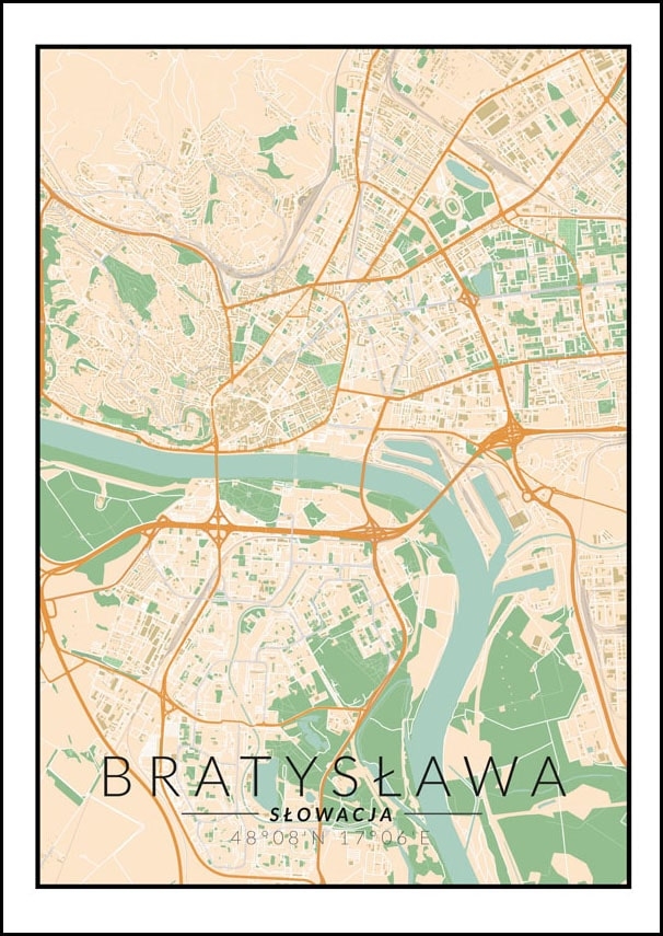 Image of Bratysława mapa kolorowa - plakat Wymiar do wyboru: 50x70 cm