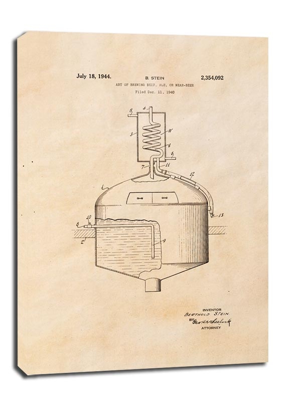 Image of Patent Sztuka Warzenia Piwa Projekt z 1944, sepia - obraz na płótnie Wymiar do wyboru: 20x30 cm