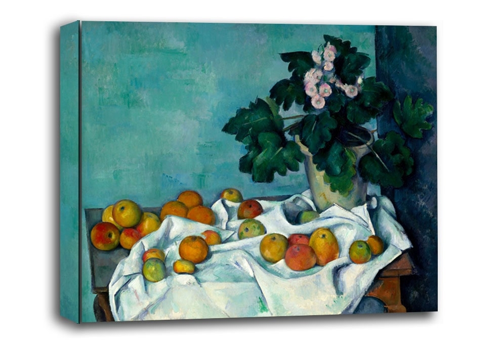 Image of Still Life with Apples and a Pot of Primroses, Paul Cézanne - obraz na płótnie Wymiar do wyboru: 40x30 cm