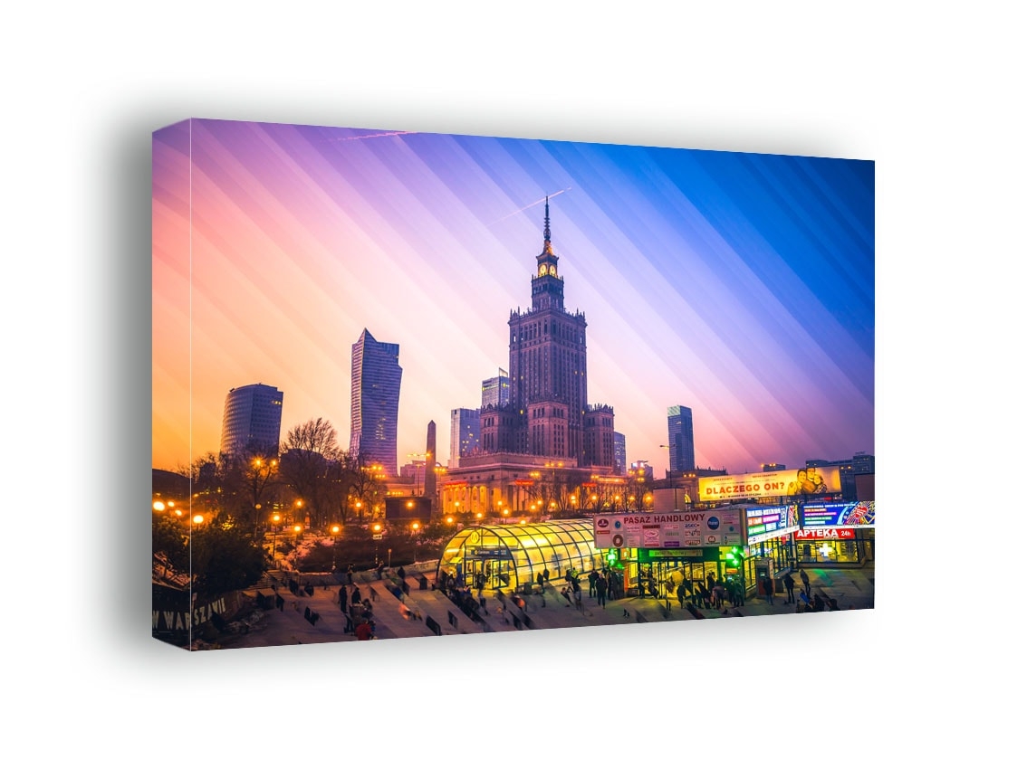 Image of Kolorowa Warszawa Pałac Kultury i Nauki - obraz na płótnie Wymiar do wyboru: 120x90 cm