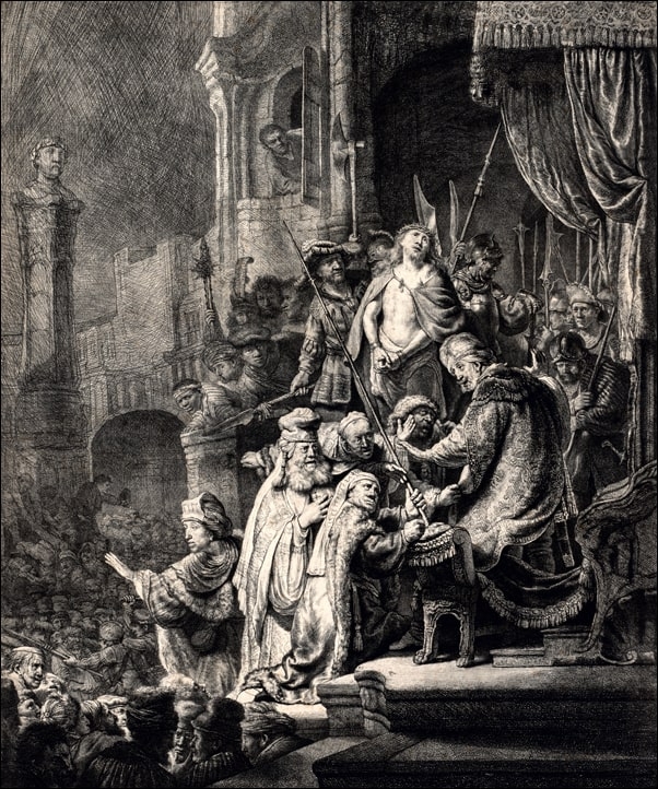 Image of Christ Before Pilate Large Plate, Rembrandt - plakat Wymiar do wyboru: 50x70 cm