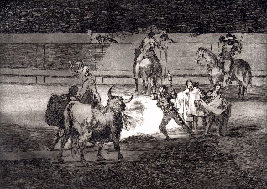 Image of Plate 31 of the Tauromaquia- Banderillas with firecrackers, Francisco Goya - plakat Wymiar do wyboru: 100x70 cm