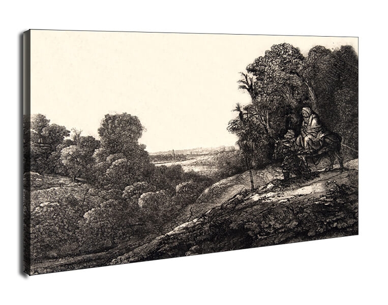 Image of Flight into Egypt Altered from Tobias and the Angel by Hercules Segers, Rembrandt - obraz na płótnie Wymiar do wyboru: 30x20 cm