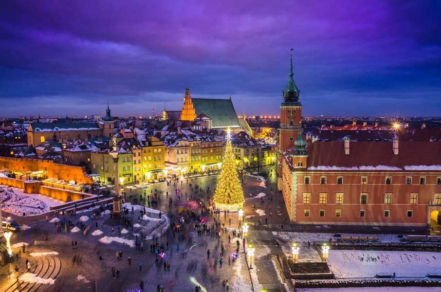 Image of Warszawa Plac Zamkowy zimą - plakat premium Wymiar do wyboru: 45x30 cm