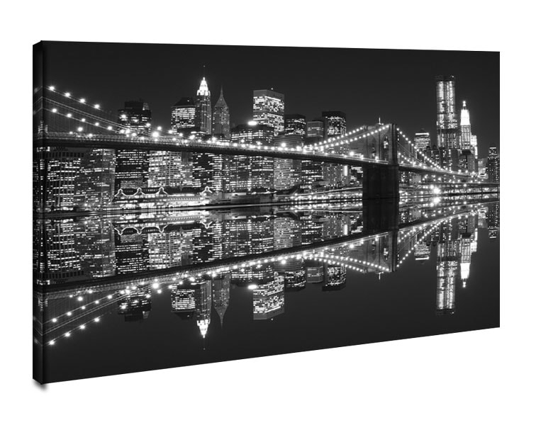 Image of New York Brooklyn Bridge night BW - obraz na płótnie Wymiar do wyboru: 30x20 cm