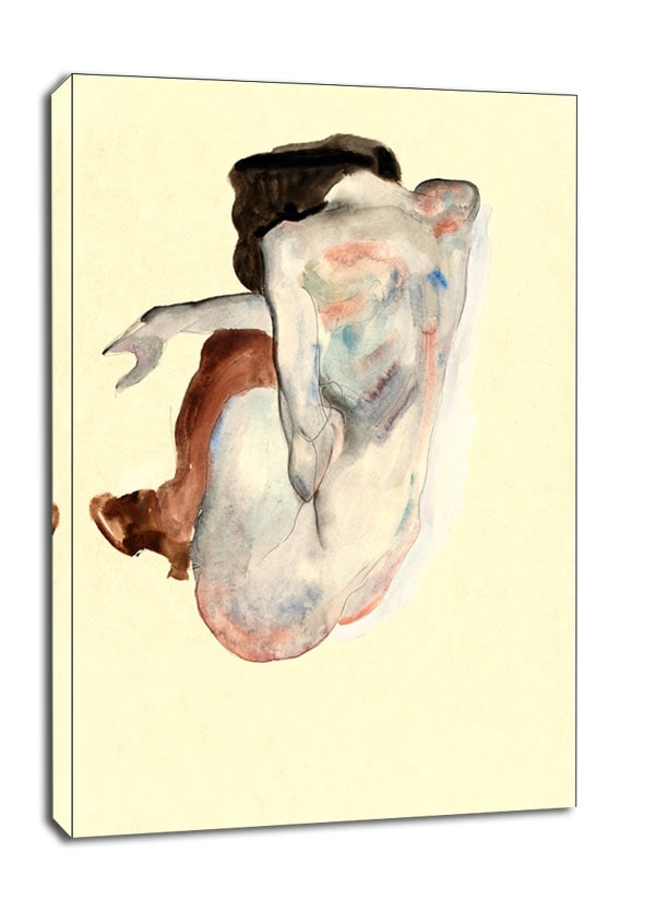 Image of Crouching Nude in Shoes and Black Stockings, Back View, Egon Schiele - obraz na płótnie Wymiar do wyboru: 40x50 cm