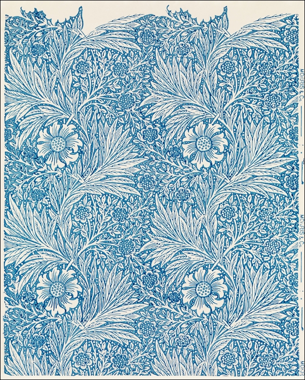 Image of Blue marigold illustration wall art print and poster design remix from original artwork, William Morris - plakat Wymiar do wyboru: 20x30 cm