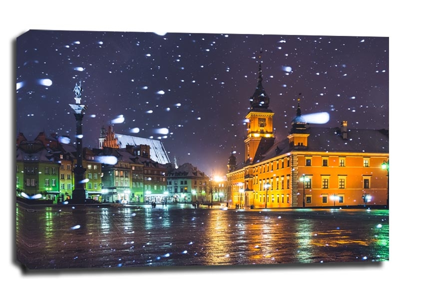 Image of Warszawa Plac Zamkowy w śniegu - obraz na płótnie Wymiar do wyboru: 120x90 cm
