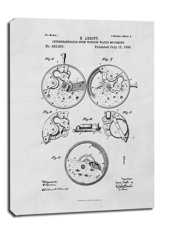 Image of Patent Zegarek Nakręcany II Projekt z 1890 - obraz na płótnie Wymiar do wyboru: 70x100 cm