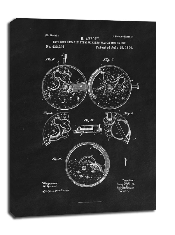Image of Patent Zegarek Nakręcany II Projekt z 1890, black - obraz na płótnie Wymiar do wyboru: 70x100 cm