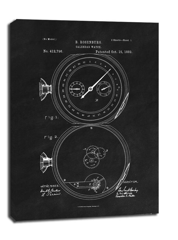 Image of Patent Zegarek z Kalendarzem Projekt z 1889, black - obraz na płótnie Wymiar do wyboru: 20x30 cm