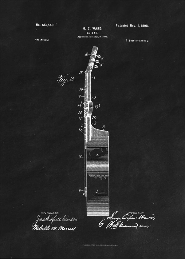 Image of Patent GC Ward Gitara Projekt z 1898, black - plakat Wymiar do wyboru: 30x40 cm