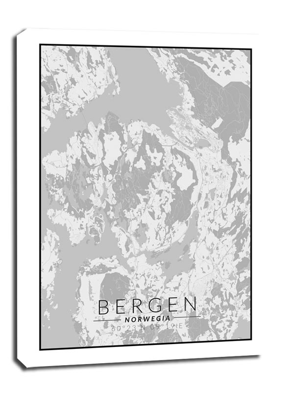 Image of Bergen mapa czarno biała - obraz na płótnie Wymiar do wyboru: 30x40 cm