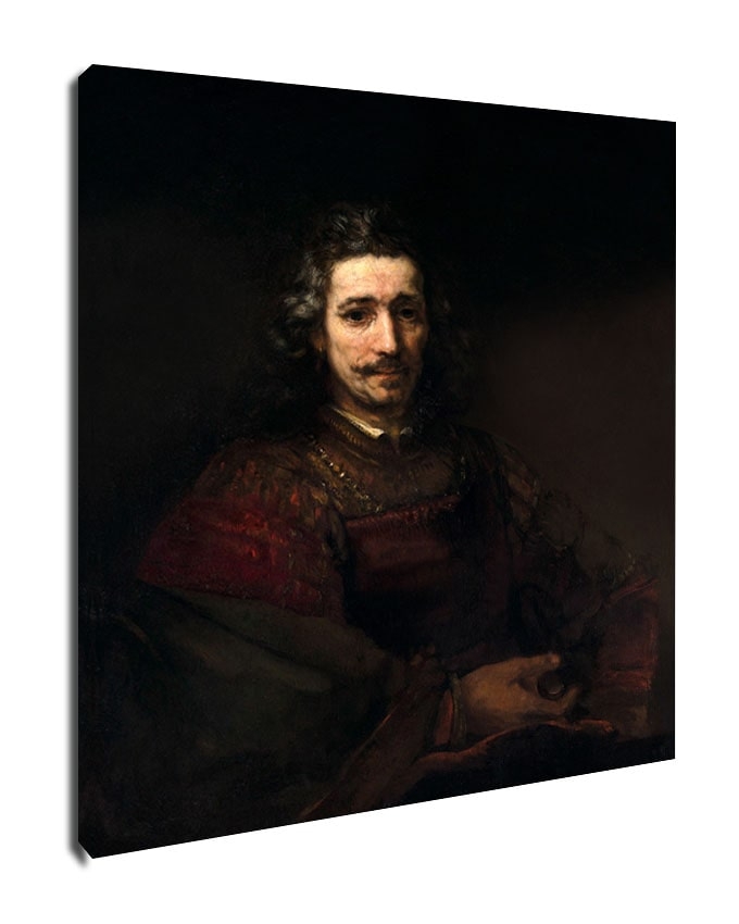 Image of man with a magnifying glass, rembrandt - obraz na płótnie wymiar do wyboru: 60x80 cm
