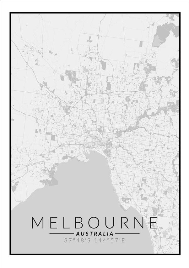 Image of Melbourne mapa czarno biała - plakat Wymiar do wyboru: 30x40 cm