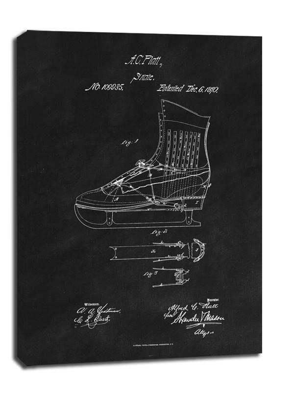 Image of Patent Łyżwy Projekt z 1870, black - obraz na płótnie Wymiar do wyboru: 30x40 cm