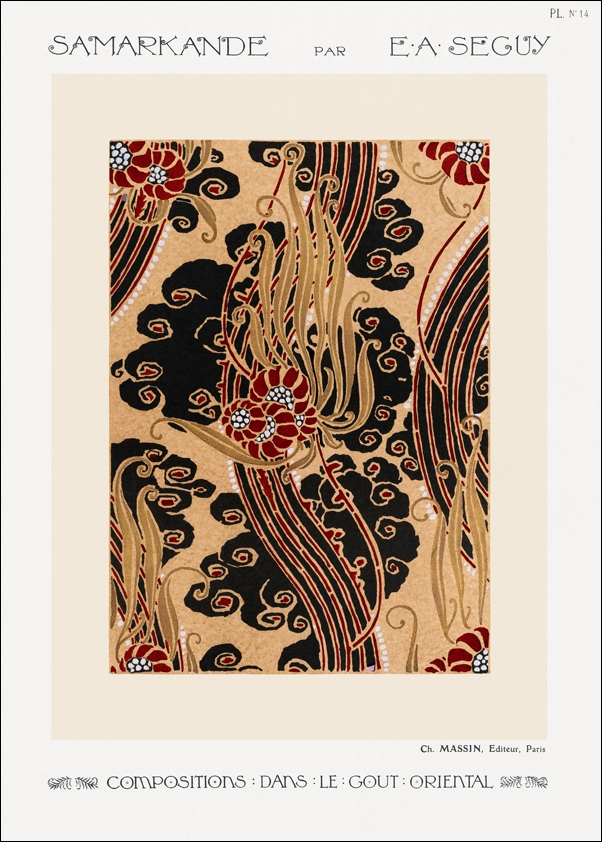 Image of Flower pattern Art Deco stencil print in oriental style. Original from our own 1914 edition of Samarkande, E. A. Séguy - plakat Wymiar do wyboru: 29,