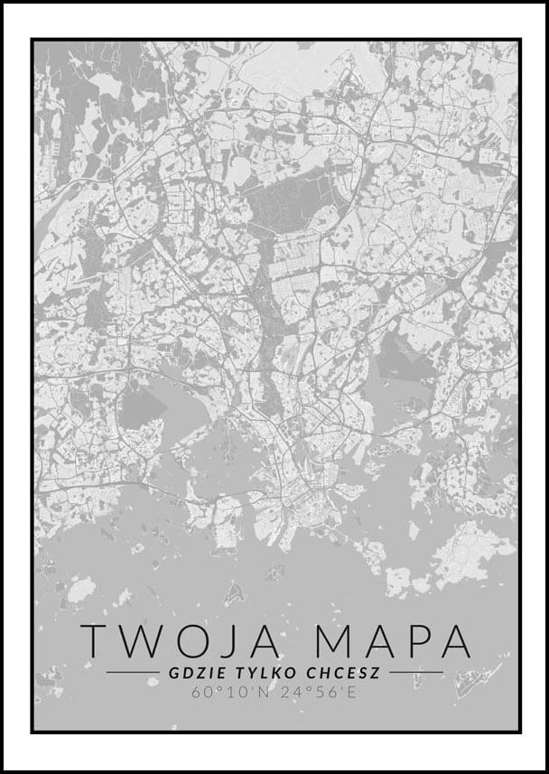 Image of Mapa Twojego miasta czarno biała - plakat Wymiar do wyboru: 70x100 cm