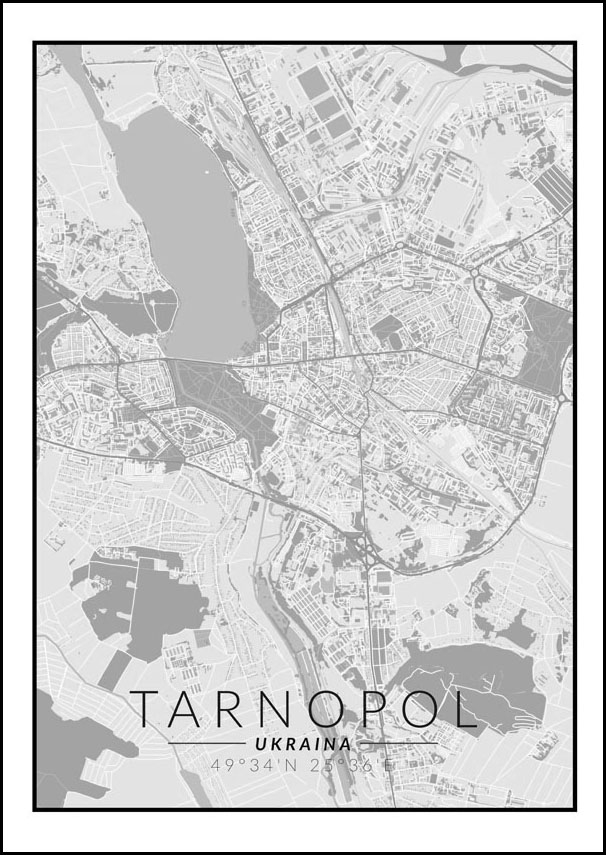Image of Tarnopol mapa czarno biała - plakat Wymiar do wyboru: 50x70 cm