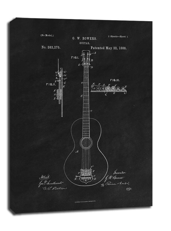 Image of Patent GW Bowers Gitara Projekt z 1888, black - obraz na płótnie Wymiar do wyboru: 40x50 cm
