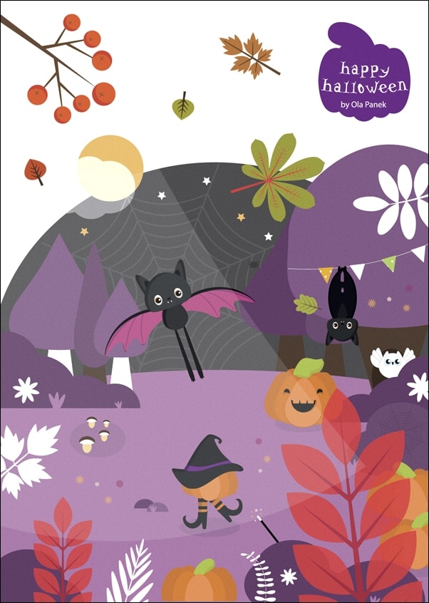 Image of Zaczarowany las halloween dynie - plakat Wymiar do wyboru: 20x30 cm