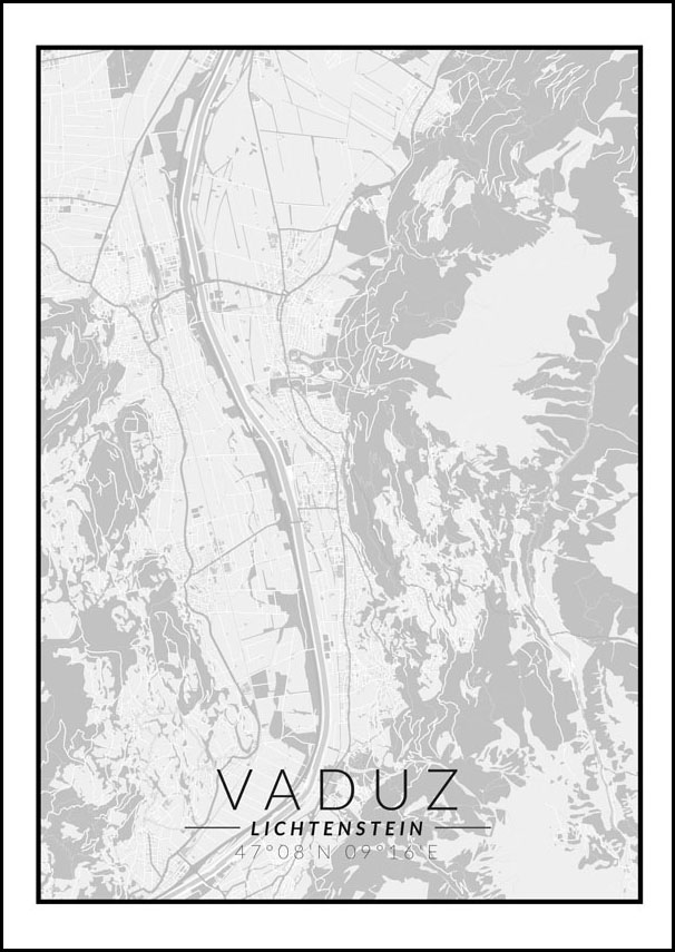 Image of Vaduz mapa czarno biała - plakat Wymiar do wyboru: 21x29,7 cm