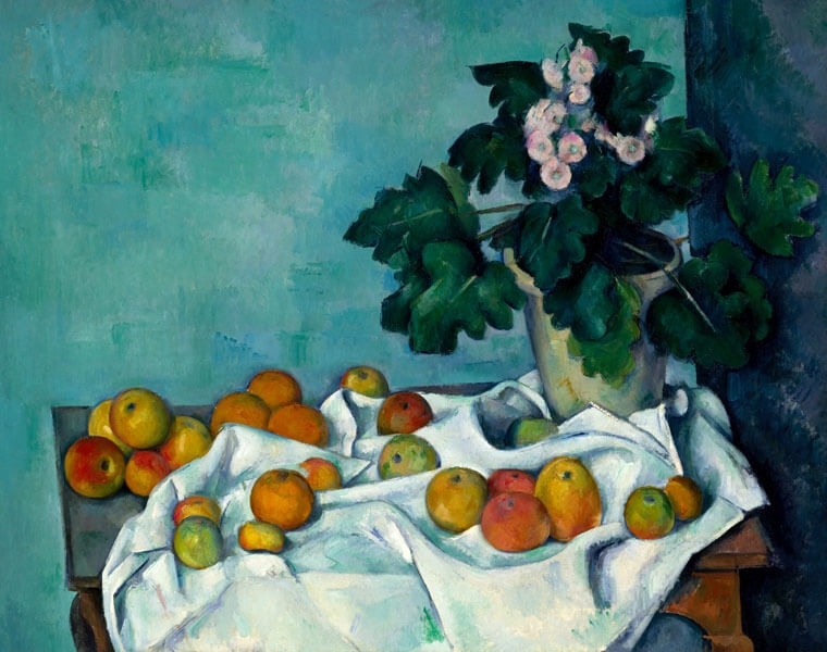 Image of Still Life with Apples and a Pot of Primroses, Paul Cézanne - plakat Wymiar do wyboru: 29,7x21 cm