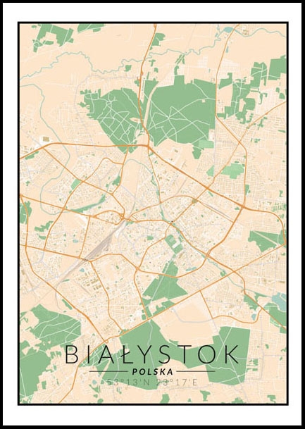 Image of Białystok, Polska mapa kolorowa - plakat Wymiar do wyboru: 40x50 cm