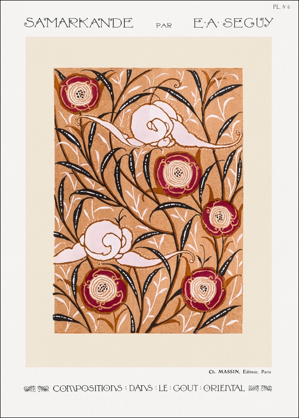 Image of Art Nouveau Flower pattern stencil print in oriental style, E. A. Séguy - plakat Wymiar do wyboru: 29,7x42 cm