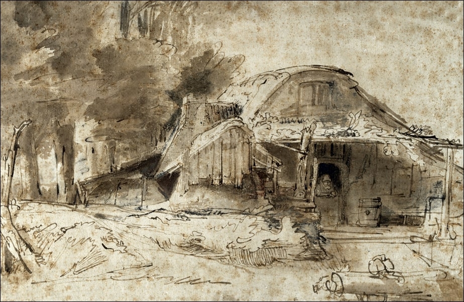 Image of Cottage near the Entrance to a Wood, Rembrandt - plakat Wymiar do wyboru: 29,7x21 cm
