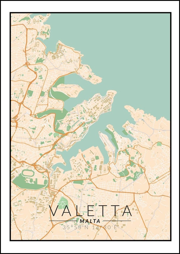 Image of Valetta mapa kolorowa - plakat Wymiar do wyboru: 30x40 cm