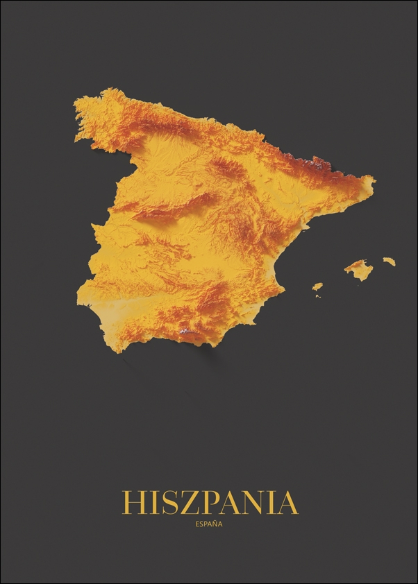 Image of Hiszpania mapa złota - plakat Wymiar do wyboru: 60x80 cm