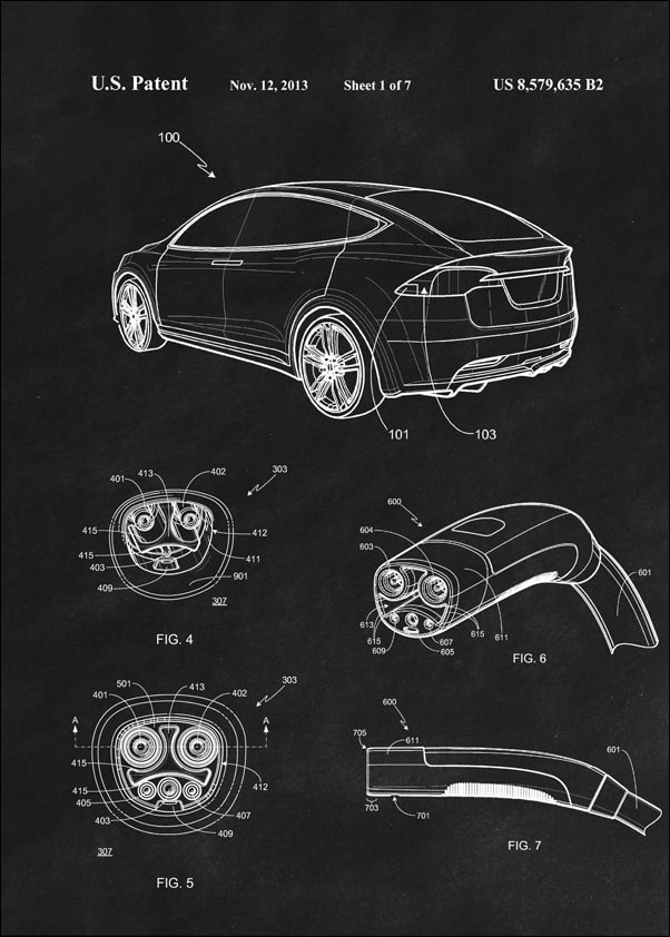 Image of Patent, Pojazd Elektryczny 2013 Czarny - plakat Wymiar do wyboru: 40x50 cm