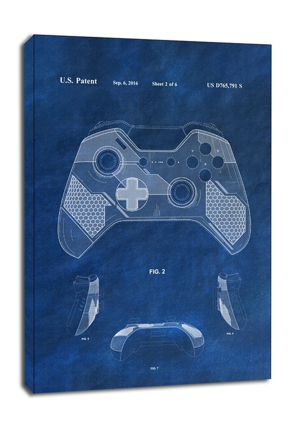 Image of Patent, Kontroler XBox Niebieski - obraz na płótnie Wymiar do wyboru: 30x40 cm