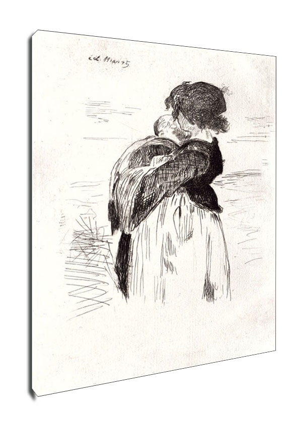 Image of Le petite fille tenant un bebe, Edouard Manet - obraz na płótnie Wymiar do wyboru: 60x90 cm