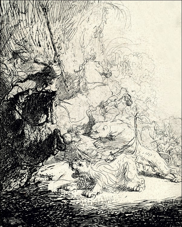 Image of The Small Lion Hunt (with Two Lions), Rembrandt - plakat Wymiar do wyboru: 30x40 cm