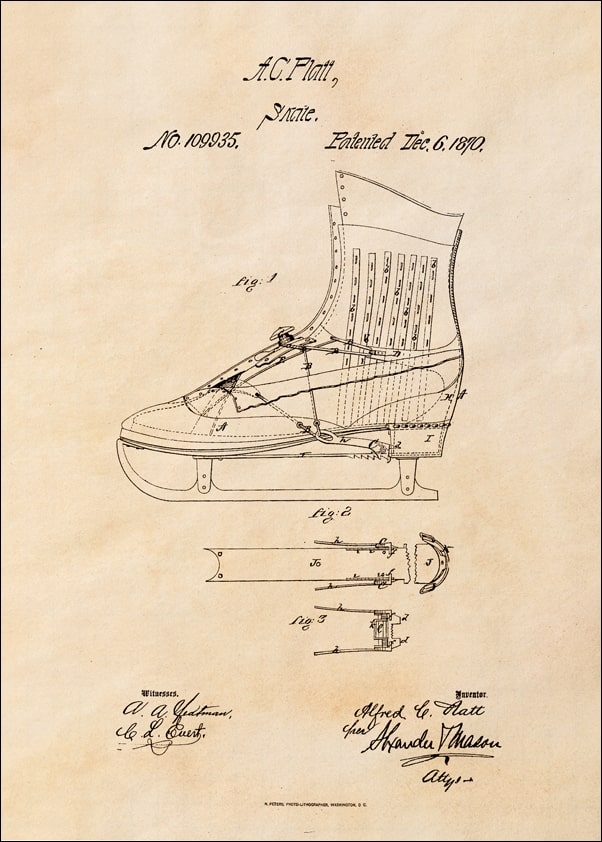 Image of Patent Łyżwy Projekt z 1870, sepia - plakat Wymiar do wyboru: 30x40 cm