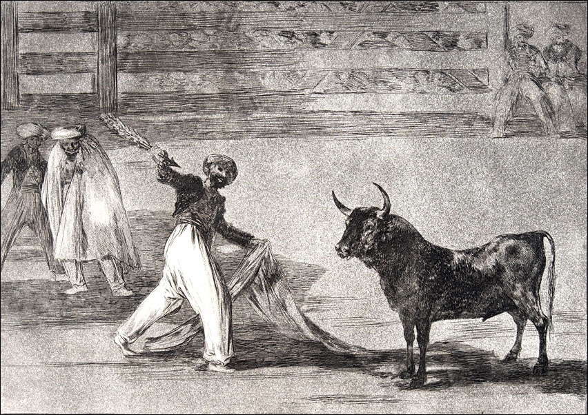 Image of Plate 7 from the Tauromaquia- Origin of the harpoon or banderillas, Francisco Goya - plakat Wymiar do wyboru: 50x70 cm