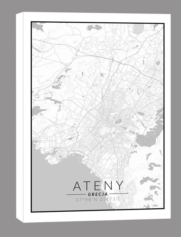 Image of Ateny mapa czarno biała - obraz na płótnie Wymiar do wyboru: 50x70 cm