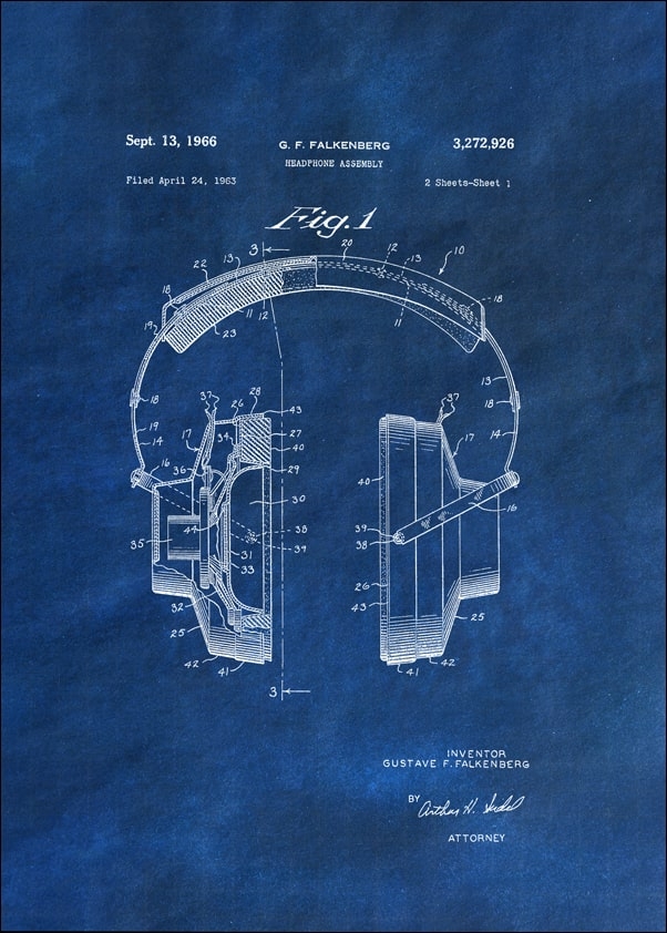Image of Patent, Sluchawki 1966 Niebieskie - plakat Wymiar do wyboru: 40x50 cm