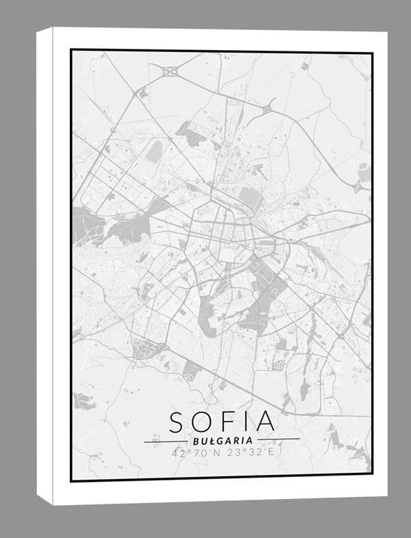 Image of Sofia, Bułgaria mapa czarno biała - obraz na płótnie Wymiar do wyboru: 40x60 cm